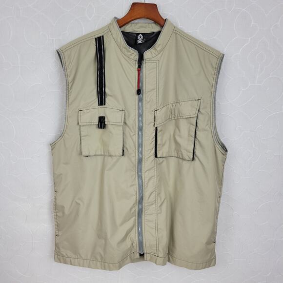 AMAX Mens Fishing Vest Large Tan Full Zip Pockets Nylon Water Resistant - Picture 12 of 13